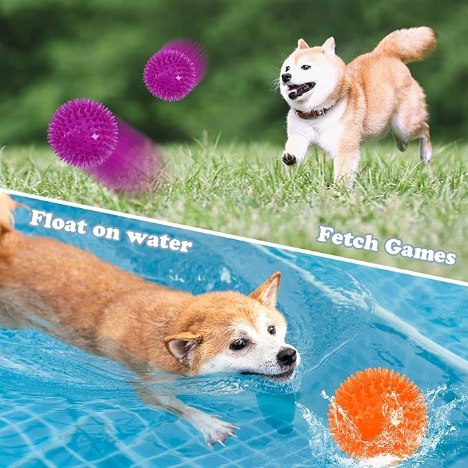 12Pack Squeaky Toys, 2.5" Spiky Ball, Cleans Teeth, Squeaky Balls for Aggressive Chewers, Bright Color Toys for Small, Medium & Large Dogs