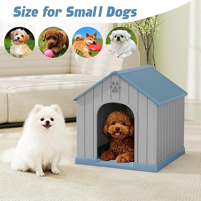 Dog House Outdoor Indoor, Weatherproof Insulated Dog House with Elevated Floor and Air Vents for Small to Medium Dogs,Easy Clean and Assemble (Blue1, 26.18''L × 24.02''W × 25.98''H)