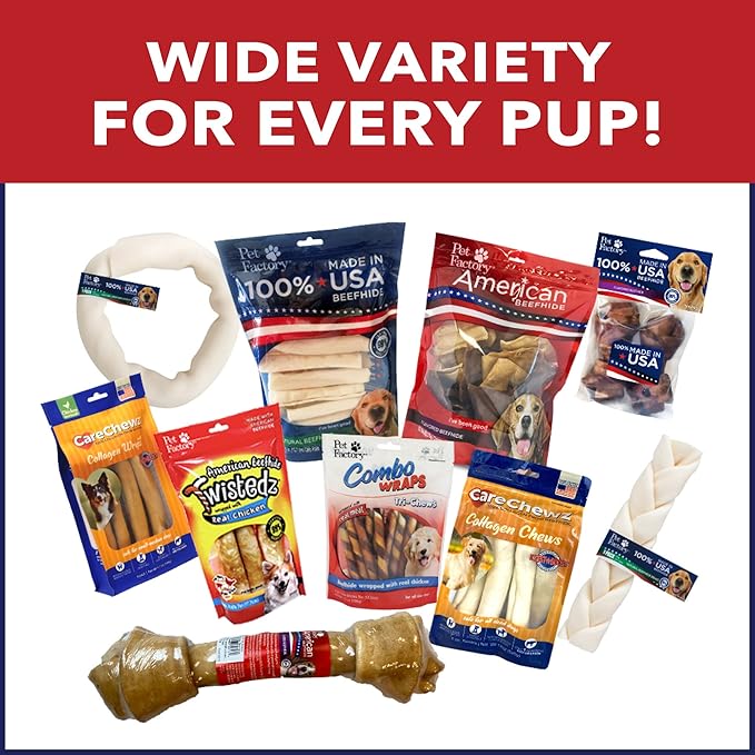 Pet Factory 100% Made in USA Beefhide 8" Rolls Dog Chew Treats - Peanut Butter Flavor, 10 Count/1 Pack
