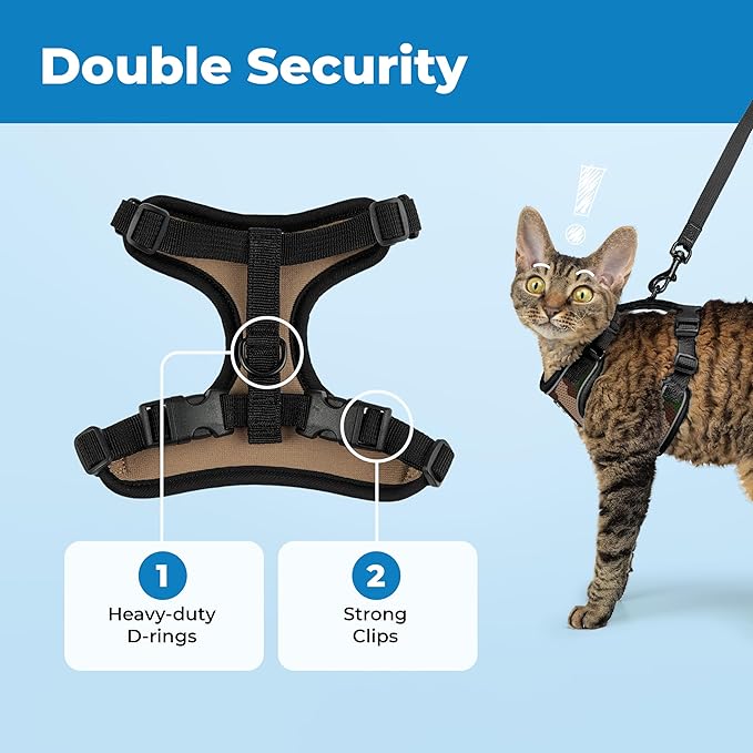 Voyager Escape Proof Cat Harness and Leash Set with Reflective Stitching, Neoprene Handle 5ft - Supports Small, Medium and Large Cats, Kittens for Walking by Best Pet Supplies - Army, XXS