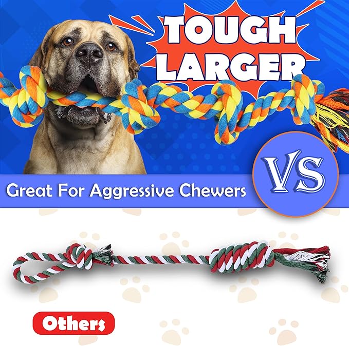 Dog Rope Toys for Aggressive Chewers, Nearly Indestructible Dog Toys Set for Large/Medium Dogs, Heavy Duty Natural Cotton Rope Chew Toy for Teething, Tug Toy 9 Pack