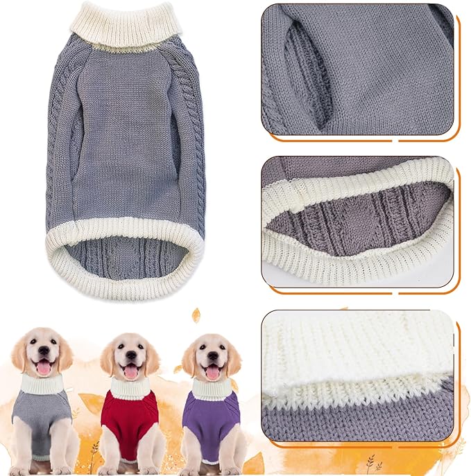 Small Dog Sweaters with Leash Hole Turtleneck Dog Sweaters Knitwear Boys Girls Warm Soft and High Stretch Pet Clothes for Fall Winter，Pet Shirts for Kitten Puppy Grey Small
