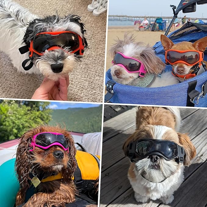 Dog Goggles Small Breed, Dog Sunglasses Small Breed Dog Eye Sun Light Protection, UV Protection Goggles for Dog with Adjustable Straps, Small Orange