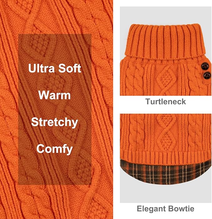 KYEESE Dog Sweater Stretchy Knitwear Cat Clothes with Gingham Patchwork Thick Pet Coat for Fall Winter Cold Weather Warm Turtleneck Medium Dogs Sweater Soft Pullover Dog Sweaters for Medium Dogs Girl