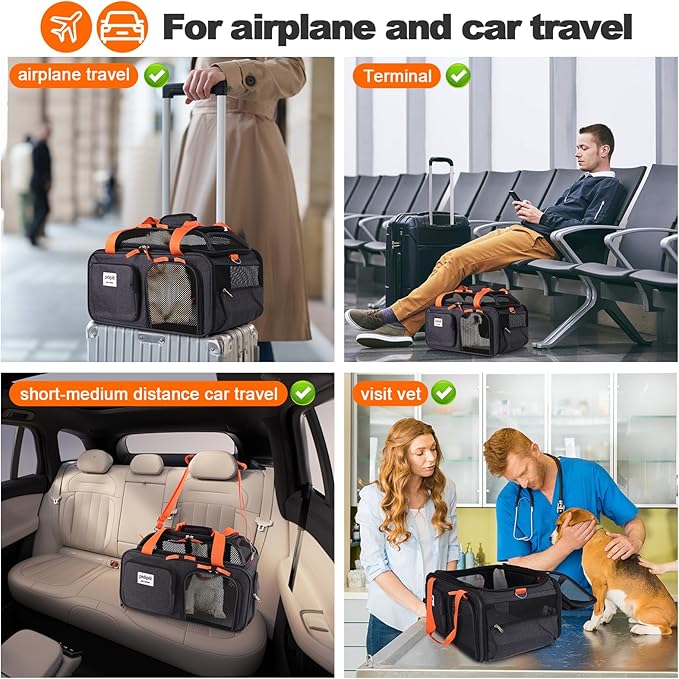 19x13x9 TSA Approved top Expandable pet Carrier for Small Dog Puppy cat up to 10 lbs Weight and 18'' Length, for Southwest Spirit Canada Airlines