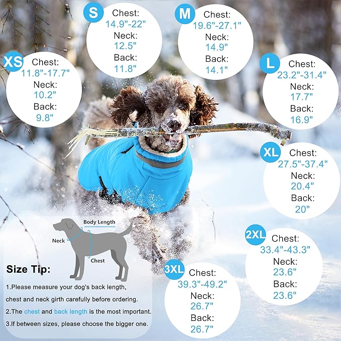 Dogcheer Dog Coat with Harness, Waterproof Dog Jacket Adjustable Pet Winter Coat with Zipper, Christmas Puppy Snow Jacket Fleece Sweater for Small Medium Large Dogs - Sky Blue XS