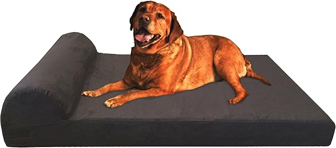 Dogbed4less Premium Head Rest Orthopedic Gel Memory Foam Pet Dog Bed for Extra Large Dog, Waterproof Liner and Espresso Suede Cover, Jumbo 55"X47"X4"