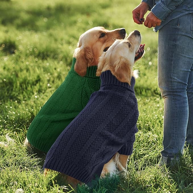 Queenmore Dog Sweaters for Medium Dogs Girls Boys,Soft Dog Sweater Xmas,Turtleneck Pullover Pet Sweaters Knitwear Outfit for Holiday,Knitted Soft Thick Warm Sweater for Bulldog,Dachshund(Dark Navy,M)