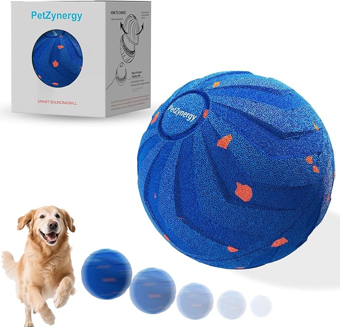 Smart Interactive Dog Toy Automatic Moving Bouncing Chew Herding Ball E-TPU Material for Large and Medium-Sized Dogs Keep Them Busy USB Rechargeable (Blue)