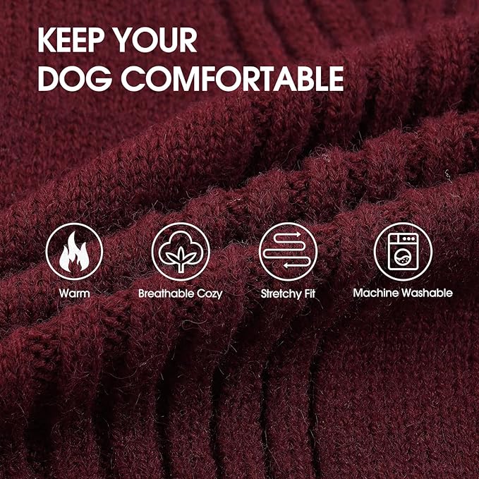 IECOii Dog Sweaters for Medium Dogs Girl Boy,Christmas Knit Doggy Sweatshirt with Sleeve,Turtleneck Thick Warm Dog Sweaters for Winter,Pullover Knitwear for French Bulldog,Boston Terrier (Burgundy,L)