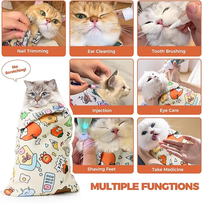 Cat Grooming Wrap, Cat Grooming Supplies for Cutting Nails, Cat Restraint for Nail Clipping to Anti-Scratch/Runaway/Bitten, Cat Swaddle Wrap for Calming & Holding Cat (XXL (Within 22lbs)
