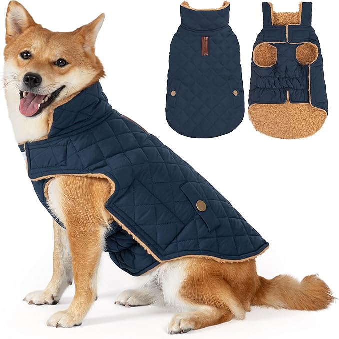 Dog Winter Coat, Dog Jacket with Warm Fleece Lined, Waterproof Windproof Dogs Cold Weather Coats Clothes for Puppy Dogs Snowsuit with Leash Hole, Navy Small