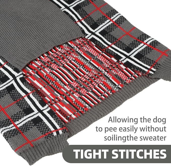 PUPTECK Dog Sweaters for Large Medium Small Dogs - Fall Classic Plaid Style Puppy Holiday Winter Coat Clothes Warm, Grey, ML