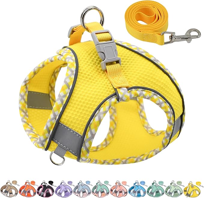 AIITLE Small Dog Harness - Breathable Double-Layer Jacquard No-Choke Vest, Durable Anti-Tear Fabric with Reflective Trim - Perfect for Running, Parties, Daily Walks (Yellow, XS)