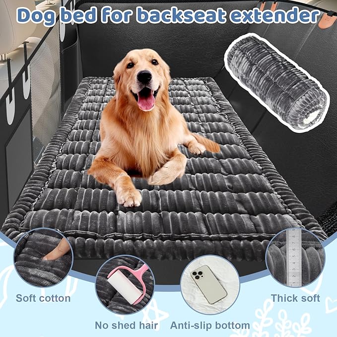 Backseat Dog Bed Mat for Car: 23.6" x 52" Non-Slip Dog Bed for Back Seat - Soft and Comfortable Dogs Blanket - Washable Travel Pet Mat Seat Protector Fit for Back Seat Cover, Grey