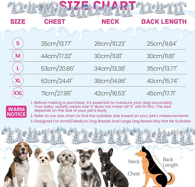 BRKURLEG Dog Winter Coat with Harness Built in, Winter Dog Jacket for Small and Medium Dogs, Small Dogs Snowsuit Reflective Windproof Cold Weather Coat, Puppy Warm Fleece Coats, Hot Pink, M