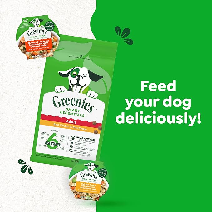 Greenies Smart Topper High Protein Wet Mix-in for Dogs, Chicken, Green Beans, and Sweet Potatoes Recipe & Chicken, Beef, Sweet Potato & Spinach Recipe Variety Pack, 20 Trays of 2oz.