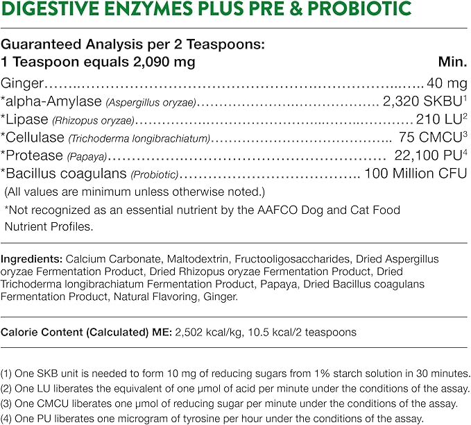 NaturVet – Digestive Enzymes - Plus Probiotics & Prebiotics – Helps Support Diet Change & A Healthy Digestive Tract – for Dogs & Cats – 10 oz Powder