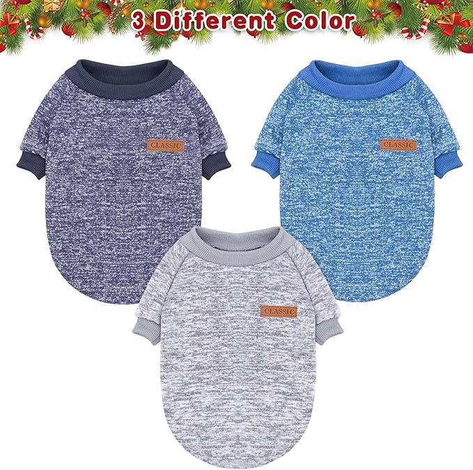 Idepet Pet Dog Classic Knitwear Sweater 3 Pcs, Fleece Coat for Small,Medium Dogs,Warm Pet Dog Cat Clothes,Soft Puppy Customes for Dog Grils Boys,XX-Small