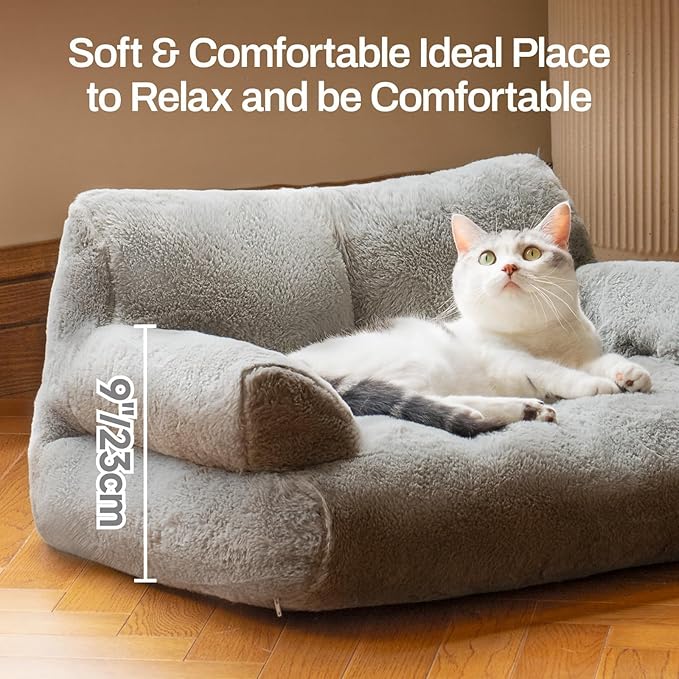 MEWOOFUN Cat Bed for Indoor Cats, Washable Dog Beds for Small Dogs & Cats with Removable Cover, Fluffy Cat Couch with Non-Slip Bottom (Grey, 26.0" L X 19.0" W X 13.0" Th)