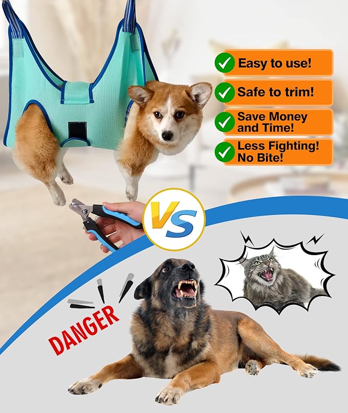 Dog Grooming Hammock, Medium Dog Hanging Harness Holder for Nail Clipping, Nail Trimming Cutting Hammock, Grooming Sling Restraint Bag with Wide Strap Sewed