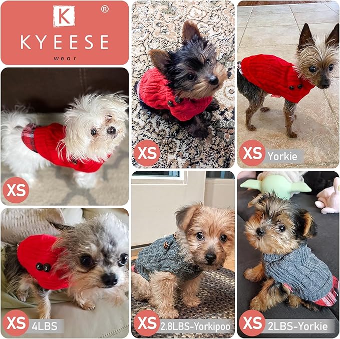 KYEESE Dog Sweater Stretchy Knitwear Cat Clothes Comfy Puppy Coat for Fall Winter Cold Weather Warm Turtleneck Small Dogs Sweater with Gingham Patchwork Soft Pullover Dog Sweaters for Small Dogs Girl