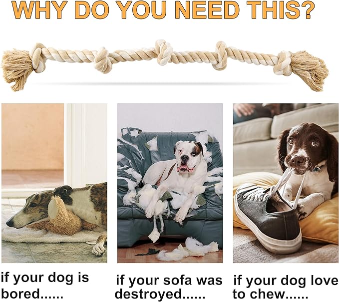 Fida Dog Rope Toys for Large/Medium Aggressive Chewers, Tough Cotton Chew Toy, 3 Feet 5 Knots Indestructible, Tug of War Dog Pull Rope Teeth Cleaning