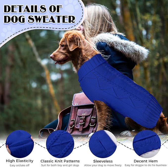 Dog Sweaters for Small Medium Large Dogs Girl, Soft Warm Turtleneck Pup Dogs Shirt, Double Knitting Collar for Outdoor Playing, Warm Dog Clothes (S,Royal Blue)