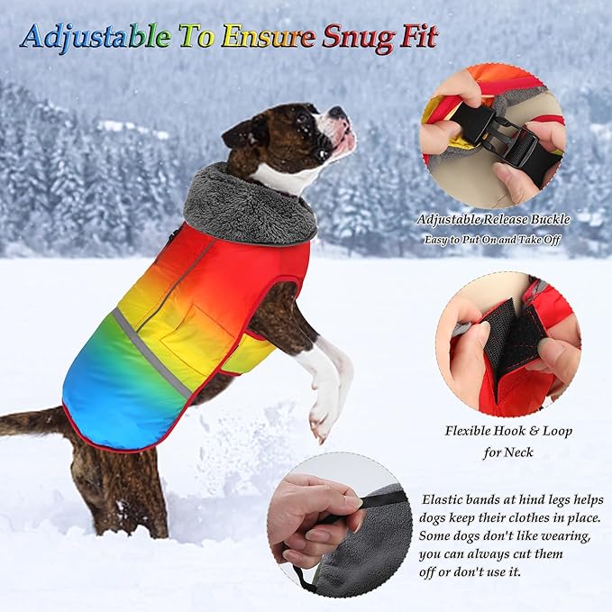 Dogcheer Warm Dog Coat, Waterproof Dog Winter Jacket Christmas Puppy Cold Weather Coats with Buckle, Reflective Adjustable Pet Snow Jacket for Small Medium Large Dogs - Gradient Red-Yellow, M