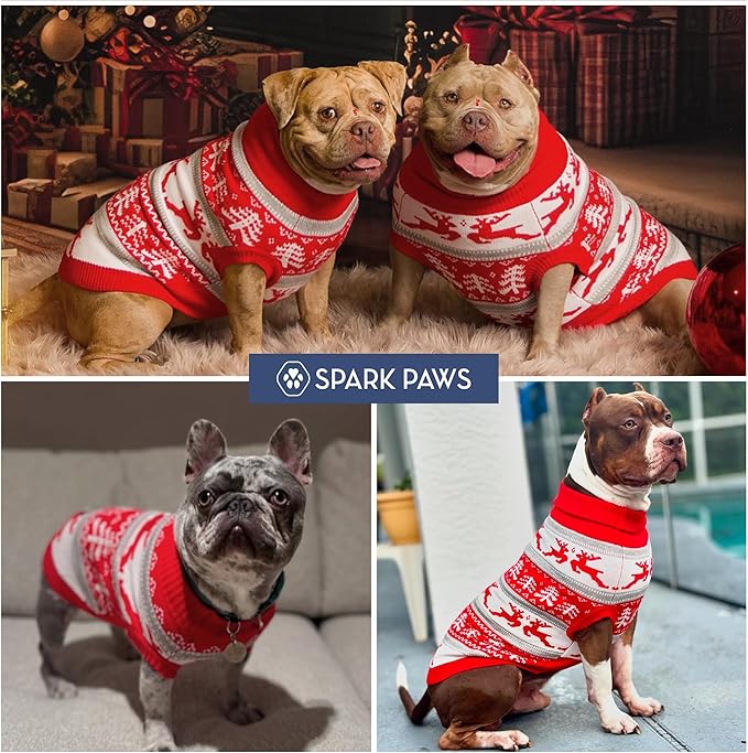 Spark Paws Christmas Dog Sweater - Ultra Soft Holiday Knit Sweater for Small, Medium & Large Dogs, Cute Pet Sweater for French Bulldogs & Big Dogs, Potty V Cut Design Jacket (Winter Wonderland, 4XL)