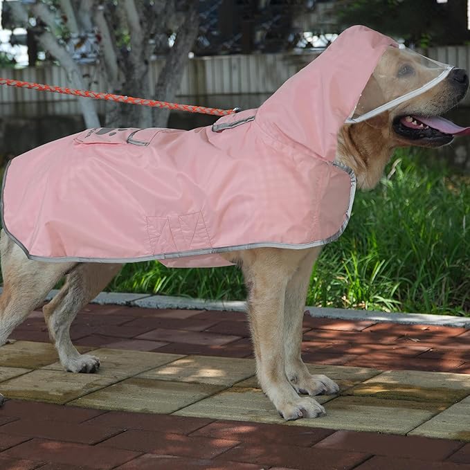 MAMORE Dog Raincoat Reversible,Waterproof Dog Rain Coat Hooded Slicker Poncho with Reflective Strip, Plaid Double Layer Rain Jacket for Small Medium Large Dogs (Pink, Small)