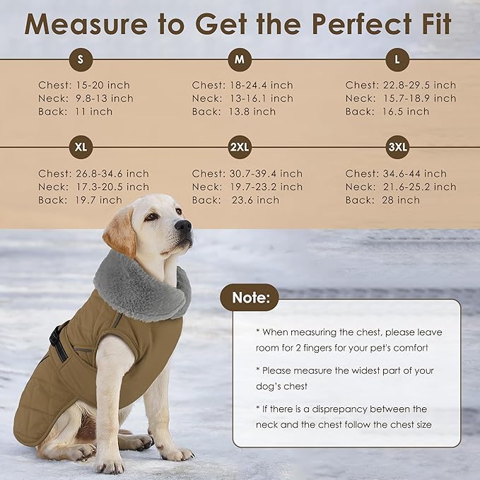 Dog Coat, Waterproof Dog Winter Jacket with Adjustable Buckle, Reflective Turtleneck Pet Snow Vest Warm Fleece Sweater for Small Medium Large Dogs - Khaki, 2XL