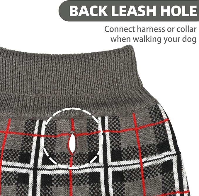 PUPTECK Dog Sweaters for Large Medium Small Dogs - Fall Classic Plaid Style Puppy Holiday Winter Coat Clothes Warm, Grey, S