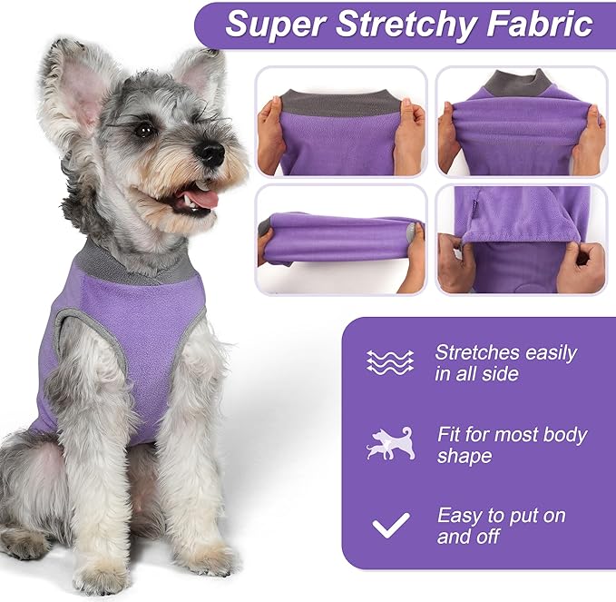 cyeollo 2 Pack Fleece Dog Sweater Pullover Sweatshirt Reflective Lightweight Dog Clothes for Small Dogs Girl Pet Apparel Purple, Grey, L