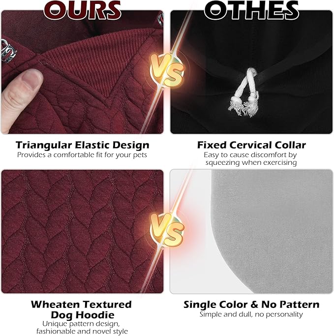 EXPAWLORER Textured Cable Knit Basic Dog Hoodie, Elevated Style Dog Sweater with Leash Hole and Pocket, Soft and Warm Pet Winter Coat, Cold Weather Clothes for Small Medium Large Dogs,Wine Red M