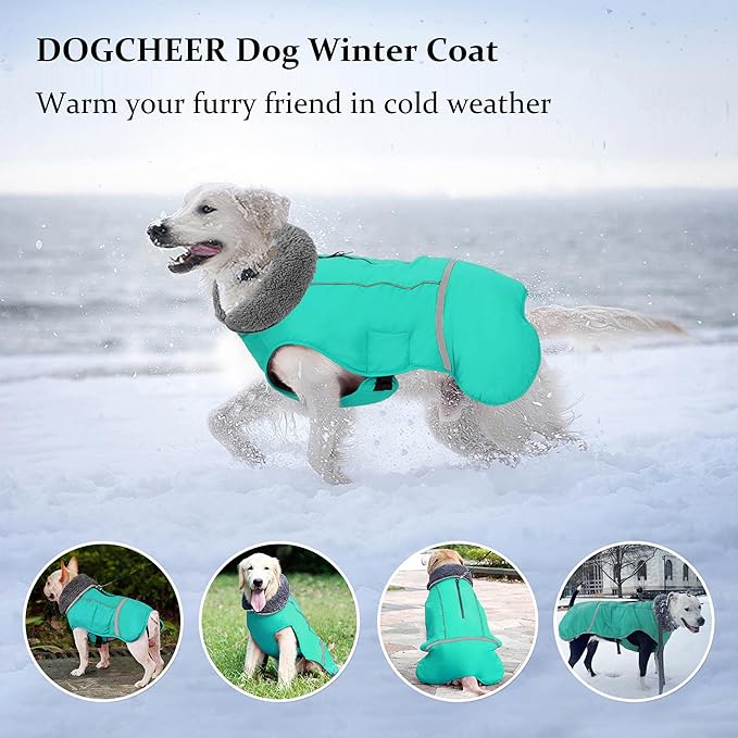 Dogcheer Warm Dog Coat, Waterproof Dog Jacket Christmas Puppy Winter Coat with Buckle, Reflective Adjustable Pet Snow Jacket Turtleneck Fleece Sweater for Small Medium Large Dogs - Pine Green, 2XL
