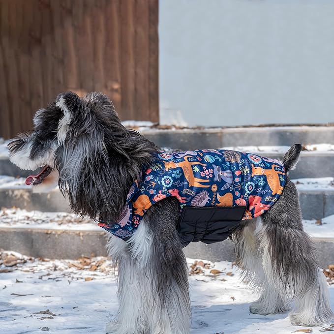 CuteBone Winter Dog Coat - Waterproof Windproof Reversible Jacket - Thick Adjustable Soft Coat with Leash Hole for Small to Large Dogs