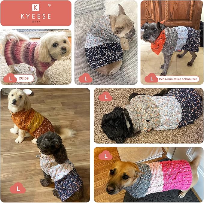KYEESE Dog Sweater Cable Knit Thick Dog Knitwear Turtleneck Warm with Sleeves Fuzzy Dogs Clothes Gradient Color, Brown, Large