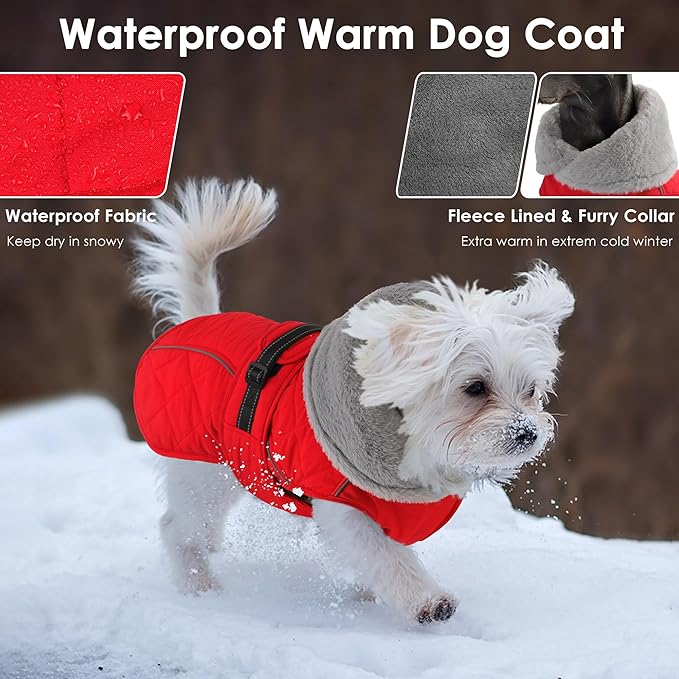 Dog Coat, Waterproof Dog Winter Jacket with Adjustable Buckle, Reflective Turtleneck Pet Snow Vest Warm Fleece Sweater for Small Medium Large Dogs - Red, 3XL