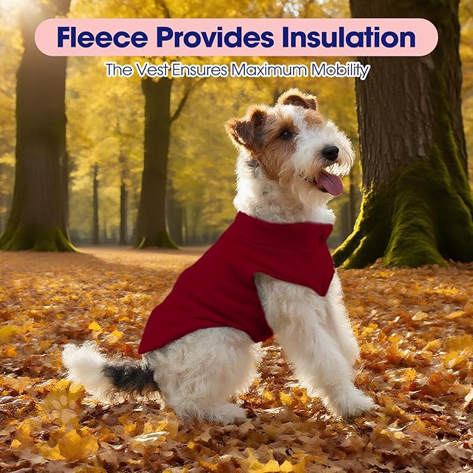 FUAMEY Dog Fleece Vest for Small Dogs,Warm Stretchy Dog Sweatshirts Pullover with Leash Hole Dogs Sweater Soft Pet Turtleneck Cozy Pet Vest Lightweight Sleeveless Red S