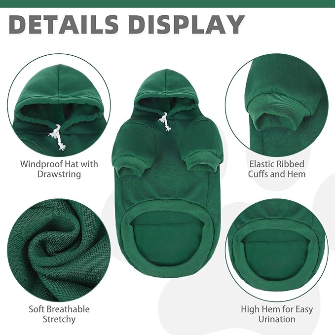 KOOLTAIL Basic Dog Hoodie - Soft & Warm Pet Hoodie Sweater with Leash Hole and Pocket, Dog Winter Coat, Cold Weather Clothes Sweatshirt for Small Medium Large Dogs Puppy Cat Boys Girls Deep Green L