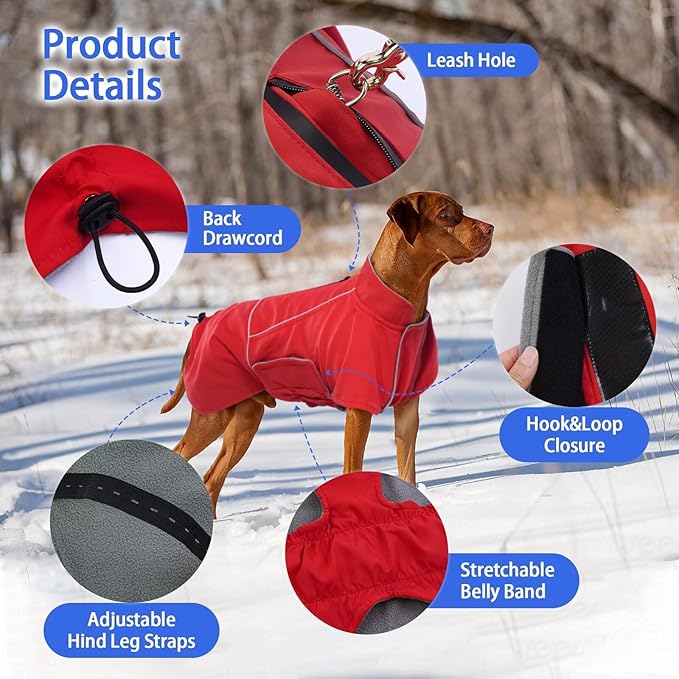 MIGOHI Dog Waterproof Jacket,Medium Dog Coat,Warm Dog Fleece Jacket for Hiking Camping,Fleece Vest for Dogs,Schnauzer,Jack Russell Terrier,French Bulldog,Winter Jackets for Medium Boys Girls,M,Red