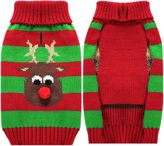 PETCARE Dog Christmas Sweater with Leash Hole Cute Striped Reindeer Dog Clothes for Small Medium Large Dogs Girl Boy Warm Fall Winter Knitted Pullover Vest Pet Puppy Cat Xmas Outfits
