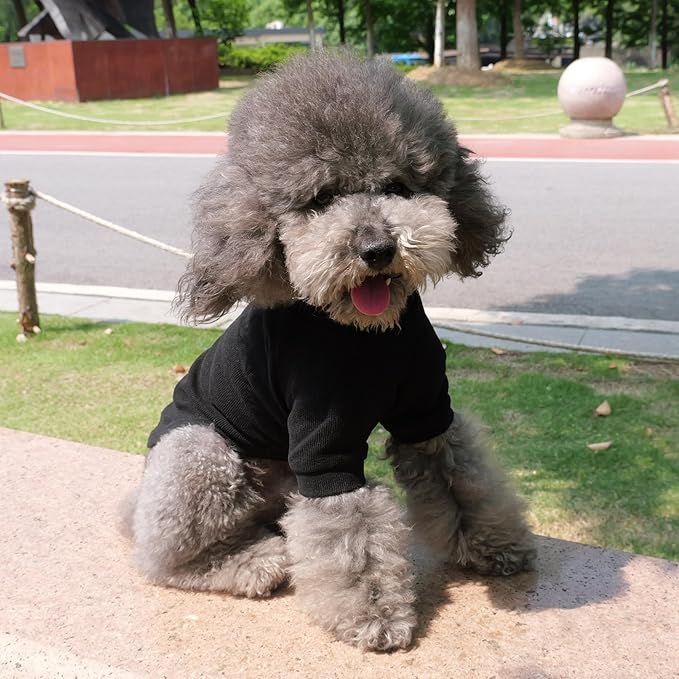 Lovelonglong Ribbed Dog T-Shirt Cotton Knitted Dog Sweaters for All Season Pet T-Shirts for Large Medium Small Dogs Black L