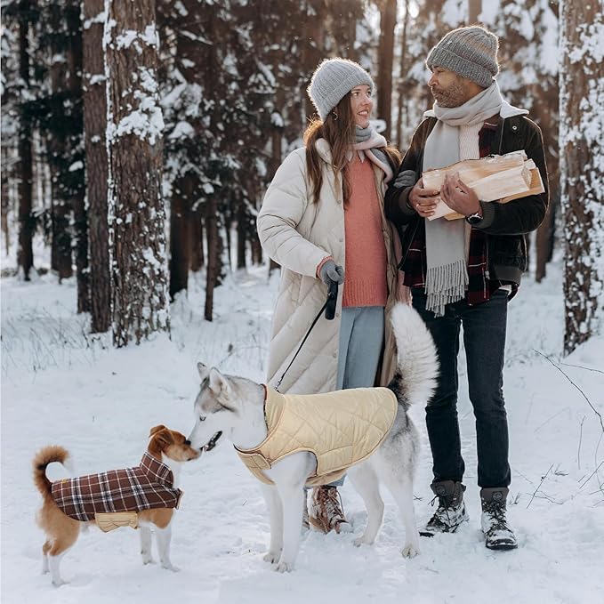 Kuoser Warm Dog Coat, Waterproof Dog Coats for X-Small Dogs, Adjustable Durable Doggie Winter Jacket Reversible Cozy Puppy Cold Weather Apparel from Small to Large Breed, Brown XS