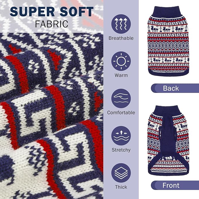 SCENEREAL Turtleneck Dog Sweater for Small Medium Large Dogs Girls Boys, Knit Pet Pullover Puppy Clothes Cold Weather Coats, Holiday Outfits Sweatshirt for Christmas, Navy M