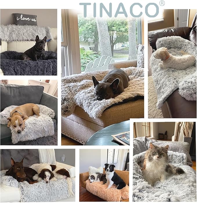 Calming Dogs/Cats Bed Mats, Dog Pad Washable Removable Couch Cover, Plush Long Fur Mat for Pets, Waterproof Lining, Perfect for Small, Medium and Large Dogs and Cats (Navy Blue, 45"x37")