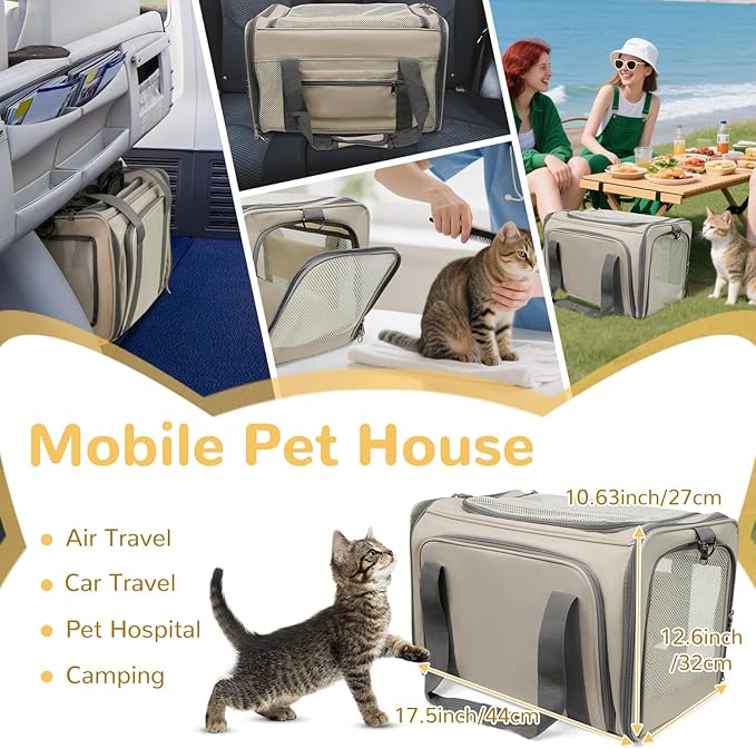 Cat Carrier Soft for Pets Up to 15 Lbs, TSA Airline Approved Pet Carriers, Expandable Dog Carrier for Travel, Soft Sided Collapsible Pet Travel Carrier for Cats and Small Dogs, Grey