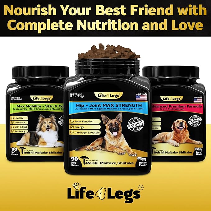 Soft Chews Hip and Joint Supplement for Dogs - Dog Joint Pain Relief Treats - Glucosamine, Chondroitin, Turmeric- Mobility Bites Supplement