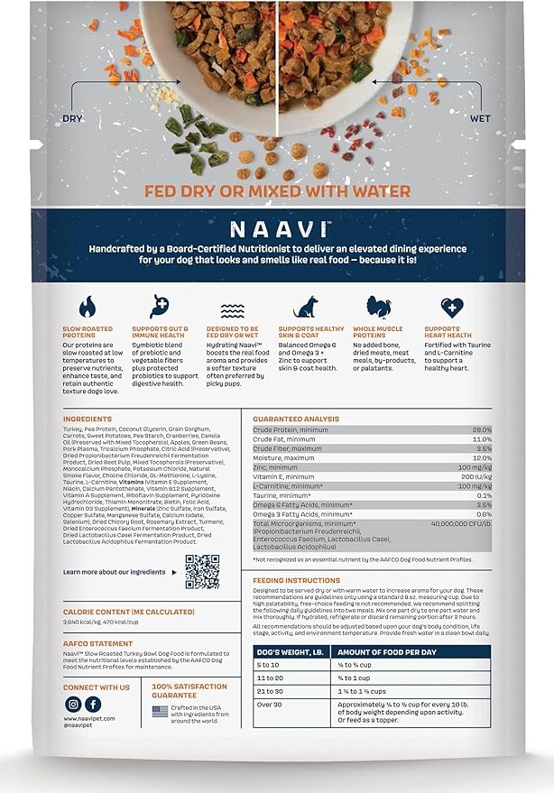Natural Dog Food - Slow-Roasted Turkey Bowl with Ancient Grains, Vegetables & Fruits - Ideal Wet/Dry Meal or Premium Dog Food Toppers for Picky Eaters (2 lbs)